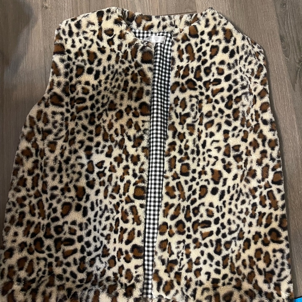 Leopard Print Faux Fur Vest - Brown & Black